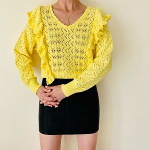 New Marc New York Ruffle Shoulder Cable Knit cotton pullover Sweater